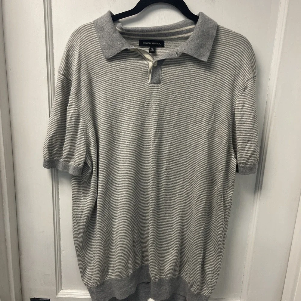 Banana Republic Men's Grey Striped Short Sleeve Polo Shirt Size XL